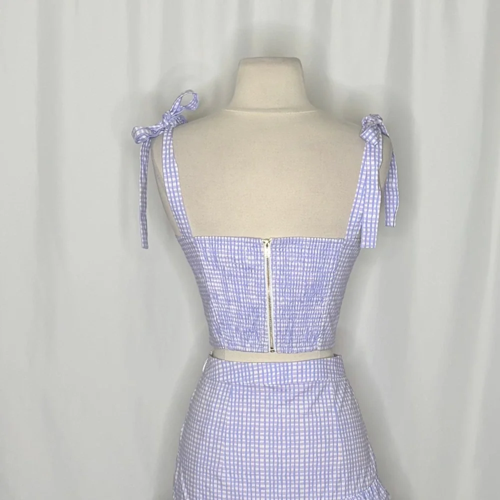LILLY PULITZER Rosalie Lilac Gingham Crop Top Ruffle Skirt 2 Piece Size 2